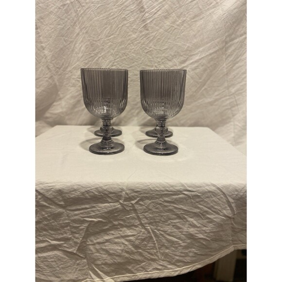 Vintage Light Gray Goblet Water Wine Glass Set Of 4 12 OZ  Excellent Condition - Picture 2 of 7